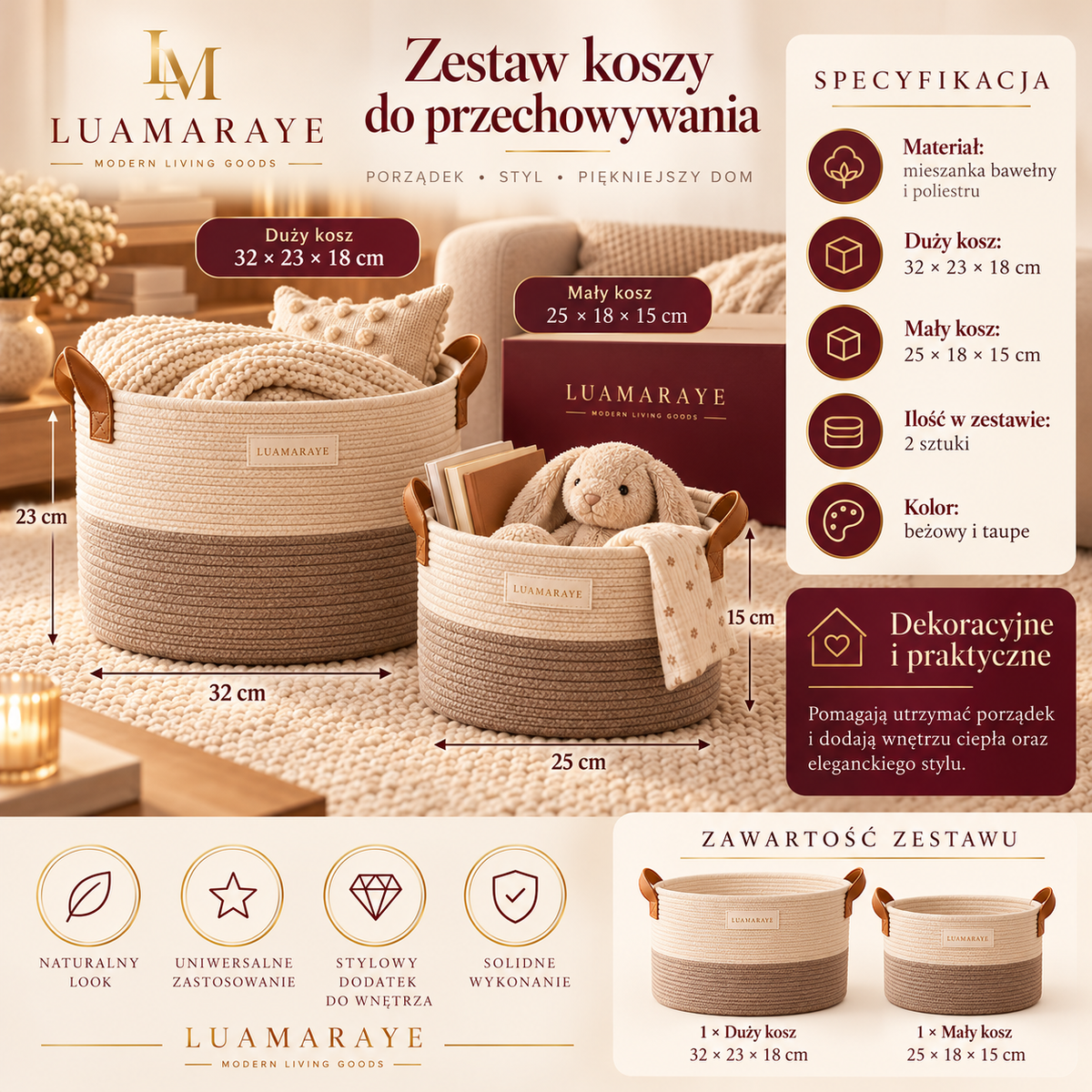 Luamaraye Zestaw koszy do przechowywania – 2 sztuki