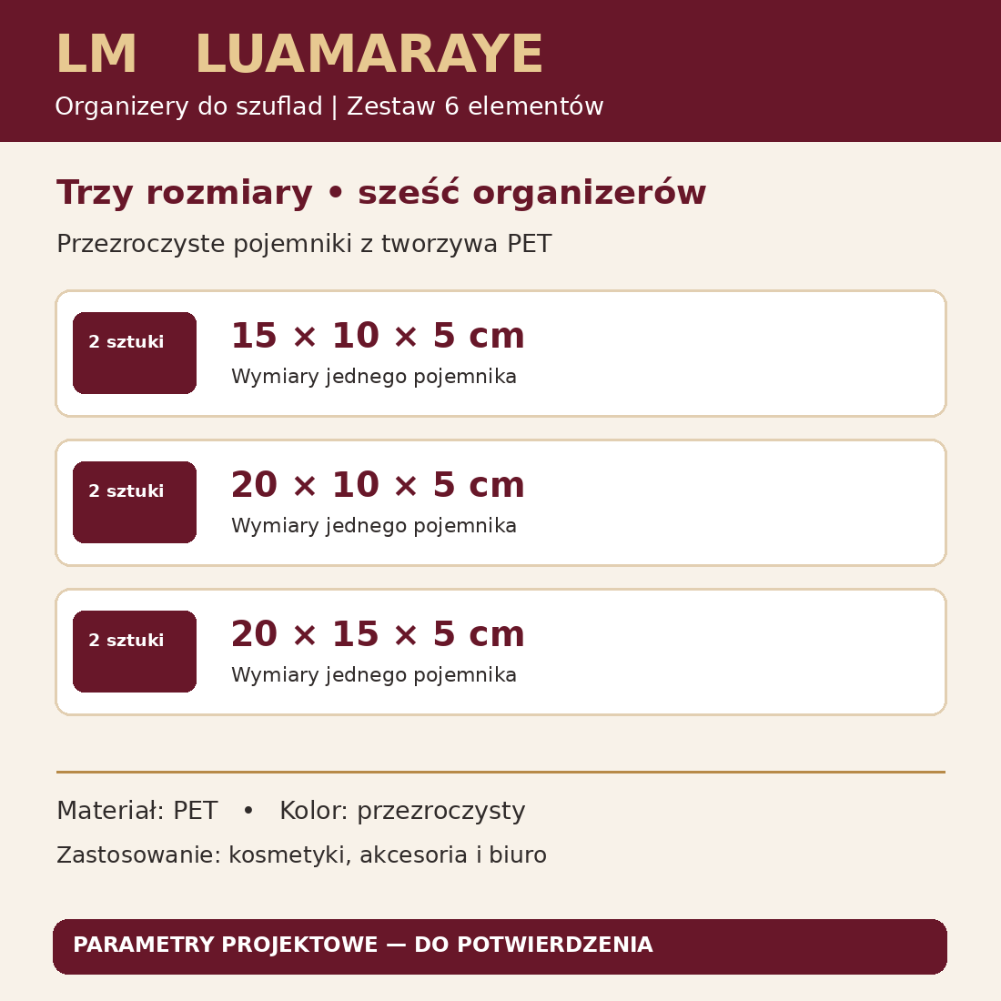 Luamaraye Zestaw organizerów do szuflad – 6 elementów