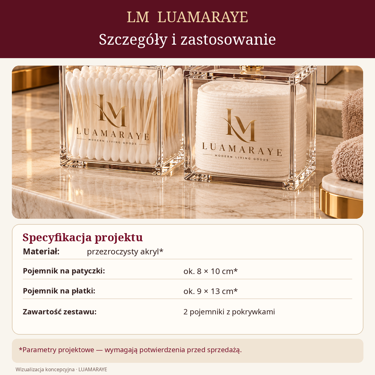 Luamaraye Pojemniki na patyczki i płatki kosmetyczne – 2 sztuki