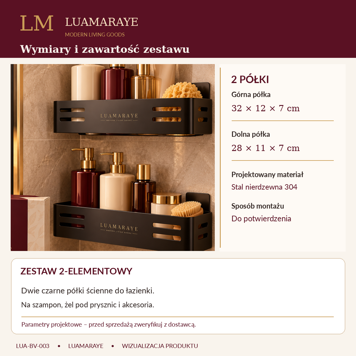 Luamaraye Zestaw półek prysznicowych – 2 sztuki